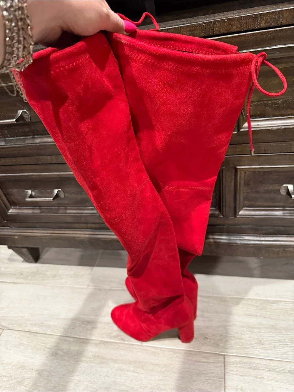 Fashion Nova Red Over-the-Knee Suede Boots